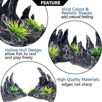 Aquarium Decoration for Fish Tank Rock Cave Aquarium Ornament Aquarium Mountain View Stone Ornaments Aquarium Decor Shelter House Cave Fish Tank Decoration - Small VMCN