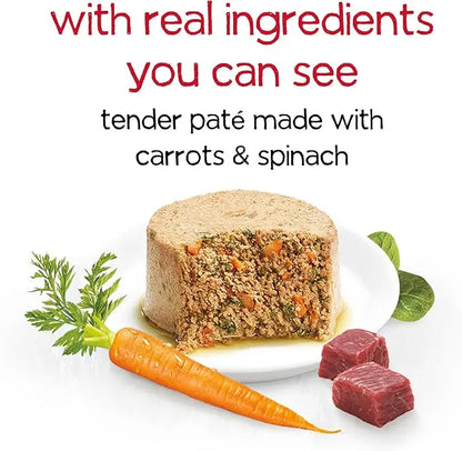 Beneful Purina Infused Wet Dog Food Pate, with Real Beef, Carrots and Spinach, with Bone Broth for Dogs - (8 Packs of 3) 3 oz. Sleeves - PAWPICO