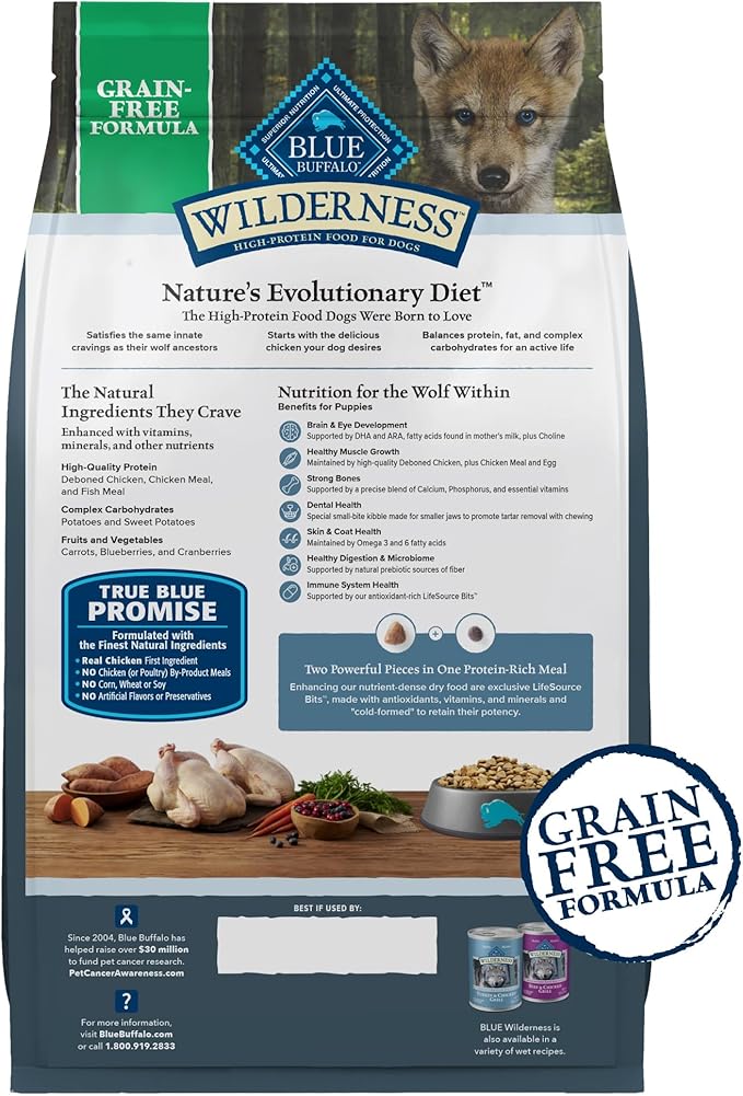 Blue Buffalo Wilderness Puppy High-Protein Dry Dog Food with Real Chicken, Grain-Free, Made in the USA with Natural Ingredients, Chicken, 24-lb Bag - PAWPICO