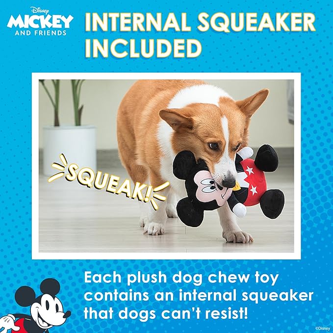 Mickey Mouse Plush Squeaky Dog Toy 9in | Disney Dog Toys | Plush Squeaker Toy for Dogs Inspired by Mickey Mouse, Disney Mickey and Friends - PAWPICO