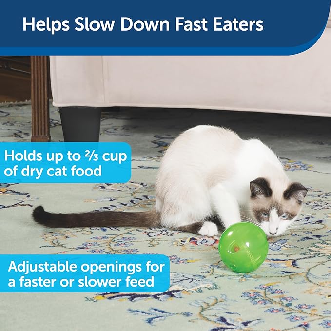 PetSafe Slimcat Feeder Ball - Interactive Game for Your Cat - Fill with Food and Treats - Green - PAWPICO
