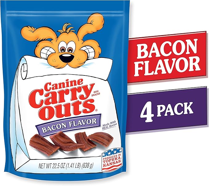 Canine Carry Outs Dog Treats, Bacon Flavor, 22.5 Ounce (Pack of 4), Made with Real Bacon - PAWPICO