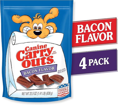 Canine Carry Outs Dog Treats, Bacon Flavor, 22.5 Ounce (Pack of 4), Made with Real Bacon - PAWPICO