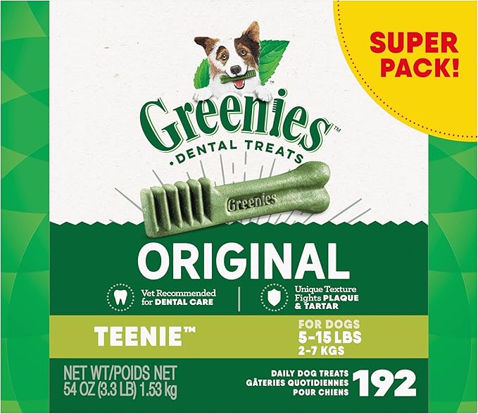 Greenies Original Teenie Natural Dental Care Dog Treats, 54 oz. Pack (192 Treats) - PAWPICO