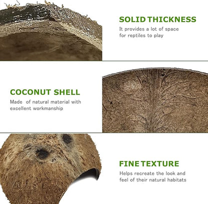 Hamiledyi Reptile Hideouts Natural Coconut Shells Hut Hermit Crab Climbing Toys Gecko Hide Cave Lizard Habitat Decor Plant Leaves Decoration for Spider Snake Chameleon (4Pcs) Hamiledyi