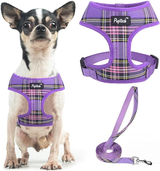PUPTECK Soft Mesh Dog Harness and Leash Set Pet Puppy Cat Comfort Padded Vest No Pull Harnesses, Purple, XS PUPTECK