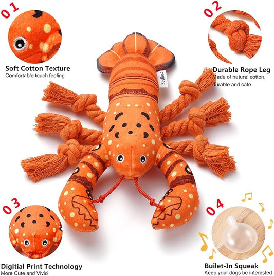 Sedioso Dog Toys, Dog Plush Toy for Large Breed, Cute Squeaky Dog Toys with Crinkle Paper, Dog Chew Toys for Puppy, Small, Middle, Big Dogs (Lobster) - PAWPICO