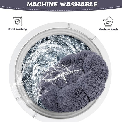 Cat Bed Cute, 23.6" Washable Grey Donut Bed for Indoor Cats and Small Dogs, Soft Cute Flower Fluffy Round Donut Cat Beds, Anti Anxiety Pet Bed, Self-Warming Bed, Dark Grey - PAWPICO