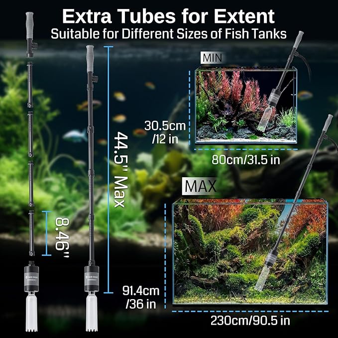 SainSmart XpertMatic Aquarium Gravel Cleaner, 528GPH/28W Powerful Fish Tank Cleaner, Adjustable Water Flow Aquarium Cleaner Kit, Electric Gravel Vacuum for Sand Washing and Water Changing SainSmart