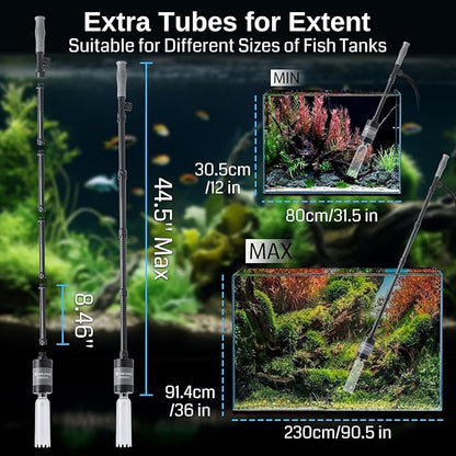 SainSmart XpertMatic Aquarium Gravel Cleaner, 528GPH/28W Powerful Fish Tank Cleaner, Adjustable Water Flow Aquarium Cleaner Kit, Electric Gravel Vacuum for Sand Washing and Water Changing SainSmart