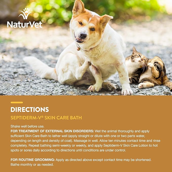 NaturVet Septiderm-V Skin Care Bath Wash for Dogs & Cats – Pet Health Supplement for Dermatitis, Dog Skin Allergies, Itching, Hot Spots – Pet Shampoo, Grooming Aid – 8 Oz. NaturVet