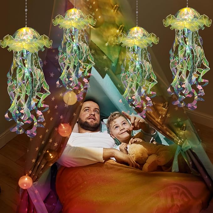 Jellyfish Decorations, 4 Pcs (Yellow) Jellyfish Lanterns - Hanging Jelly Fish Lanterns, for Little Mermaid Ocean Theme Under The Sea Party Decorations & Birthday Decoration, Gifts for Women Girls Baby MEIWUTIE