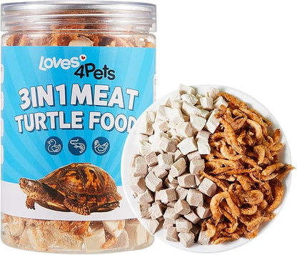 Turtle Food - 3 in 1 Natural Freeze-Dried Meat - Chicken, Duck and Antarctic Krill - Premium Box Turtle and Aquatic Turtle Treats for Baby Turtles - Human-Grade Quality Loves4Pets
