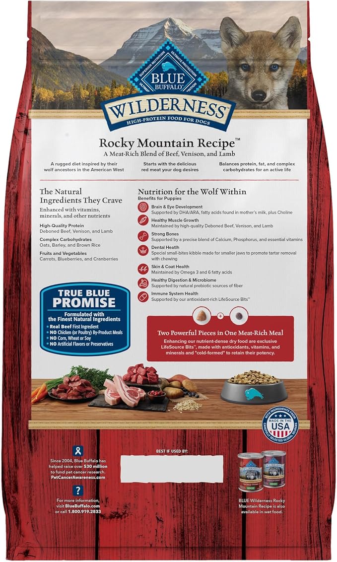 Blue Buffalo Wilderness Rocky Mountain Recipe High-Protein Dry Puppy Food with DHA, Made in the USA with Natural Ingredients Plus Wholesome Grains, Red Meat, 4.5-lb. Bag - PAWPICO