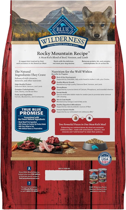 Blue Buffalo Wilderness Rocky Mountain Recipe High-Protein Dry Puppy Food with DHA, Made in the USA with Natural Ingredients Plus Wholesome Grains, Red Meat, 4.5-lb. Bag - PAWPICO
