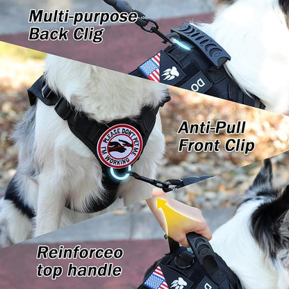 No Pull Tactical Dog Harness for Large Dogs, Escape Proof Molle Dog Vest Harness and Leash Set, Adjustable Military Service Dog Harness with Handle for Medium Large Dogs(Black,Large) Yungaspy