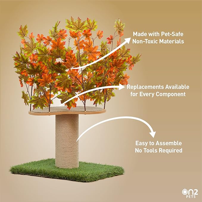On2 Pets 2ft Interchangeable Leaves Kitty Tree with Scratching Post, Cat Activity Condo Made in USA with Love and Care - PAWPICO
