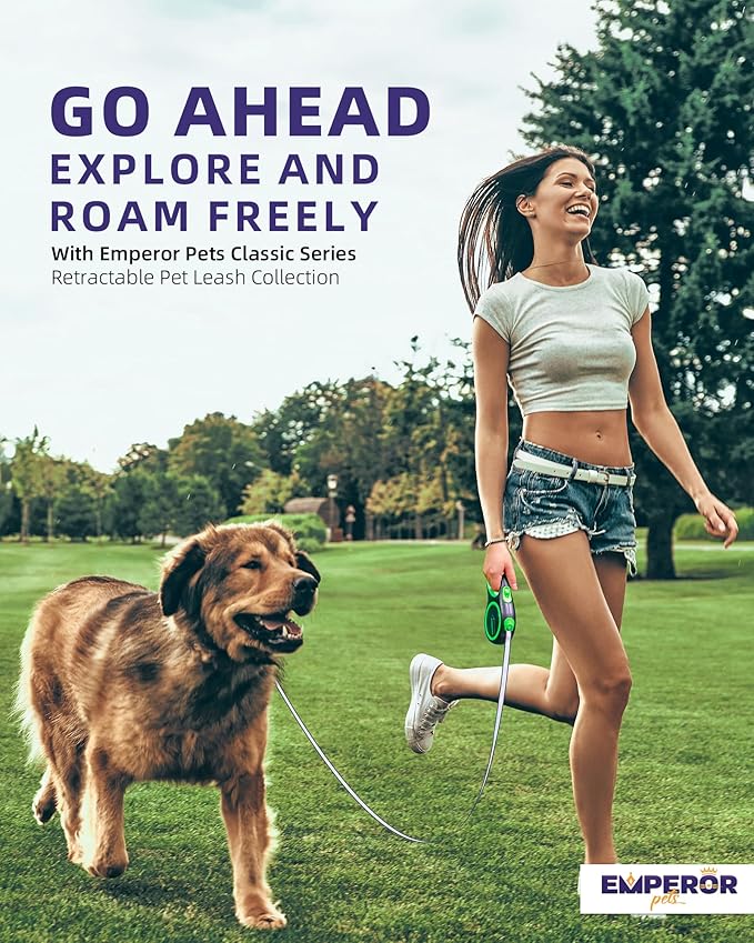 Emperor Pets 26 ft Retractable Dog Leash Large Dogs - Up to 110lb, Large Dog Leash Heavy Duty Dog Leash Retractable 26 ft, Dog Leashes for Large Breed Dogs, Dog Leashes for Medium Dogs -GN26 EmperorPets