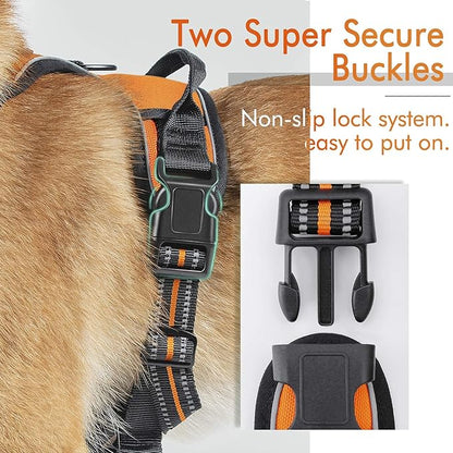 rabbitgoo Dog Harness, No-Pull Pet Harness with 2 Leash Clips, Adjustable Soft Padded Dog Vest, Reflective No-Choke Pet Oxford Vest with Easy Control Handle for Large Dogs, Orange, XL - PAWPICO