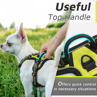 Eagloo Small Dog Harness No Pull, Service Vest with Reflective Strips and Control Handle, Adjustable and Comfortable for Easy Walking, No Choke Pet Harness with 2 Metal Rings, Green, XS GoExplorewithEagloo