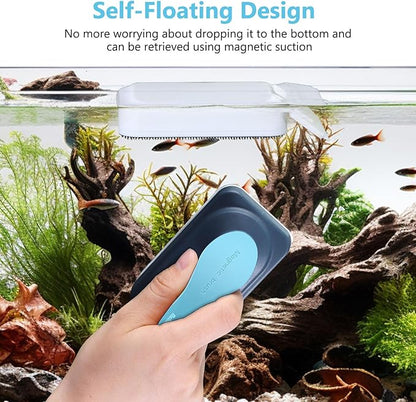Aquarium Magnetic Glass Cleaner, Fish Tank Algae Magnet Cleaning Tool with Algae Scraper for Glass Aquariums Tank, Floating Scrubber Brush, 2 Detachable Scrapers, Large fishkeeper