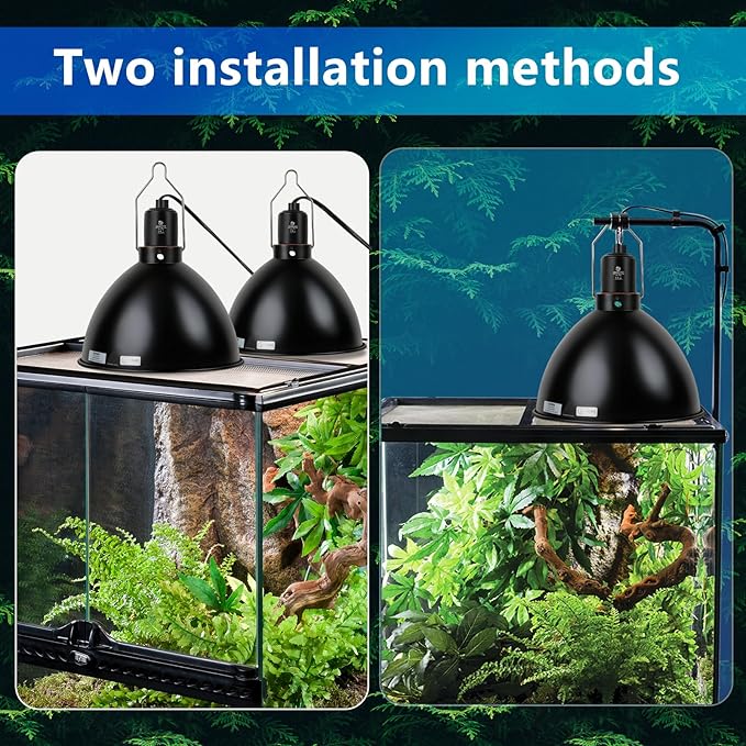Reptile Light Fixture, 8.5 inch Optical Reflection Dome Heat Lamp Fixture, UVB Heat Basking Lamp Fixture for Amphibian Reptile Terrariums REPTIHOME