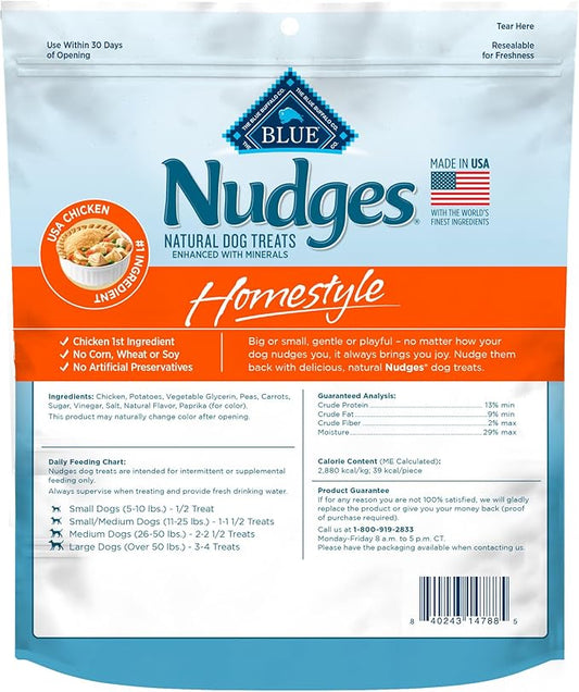 Blue Buffalo Nudges Homestyle Natural Dog Treats Made with Real Chicken, Made in the USA, Chicken, 10-oz Bag - PAWPICO