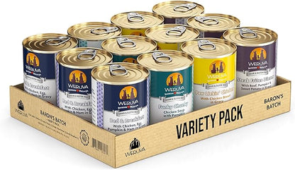 Weruva Classic Dog Food, Variety Pack, Baron's Batch, Wet Dog Food, 14oz Cans (Pack of 12), Multi - PAWPICO