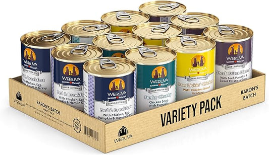 Weruva Classic Dog Food, Variety Pack, Baron's Batch, Wet Dog Food, 14oz Cans (Pack of 12), Multi - PAWPICO