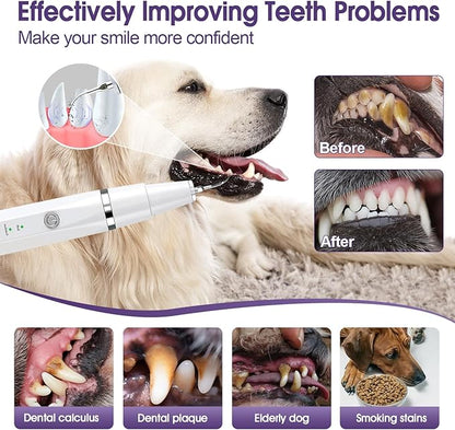 Dog Teeth Cleaning Kit-Dog Tooth Plaque Remover-Ultimate Pet Dental Care Kit - Ultrasonic Teeth Cleaner and Plaque Remover for Dogs | Complete Oral Hygiene Solution-White VVHOMIFE