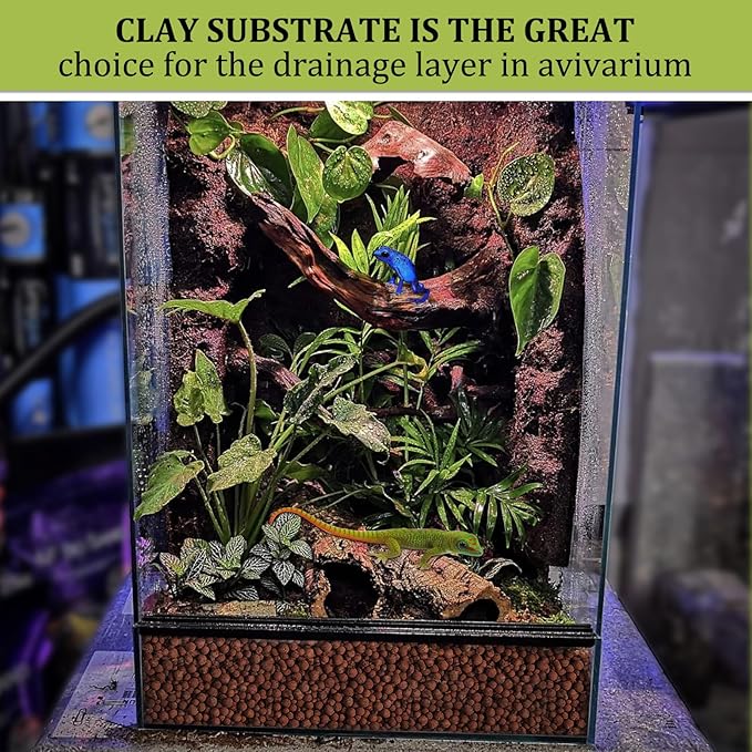Riare 6LBS Expanded Clay Balls Terrarium Substrate for Reptiles - 100% Organic Lightweight Clay Pebbles Substrate Frogs False Bottom Substrate, Bioactive Terrarium Substrate for Drainage and Moisture Riare