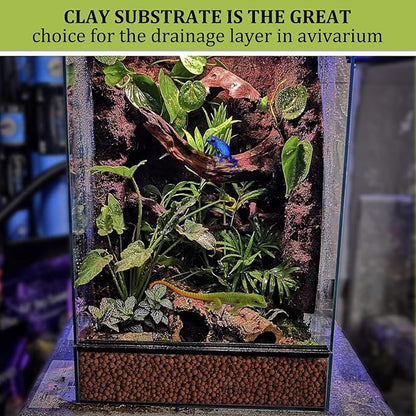 Riare 6LBS Expanded Clay Balls Terrarium Substrate for Reptiles - 100% Organic Lightweight Clay Pebbles Substrate Frogs False Bottom Substrate, Bioactive Terrarium Substrate for Drainage and Moisture Riare
