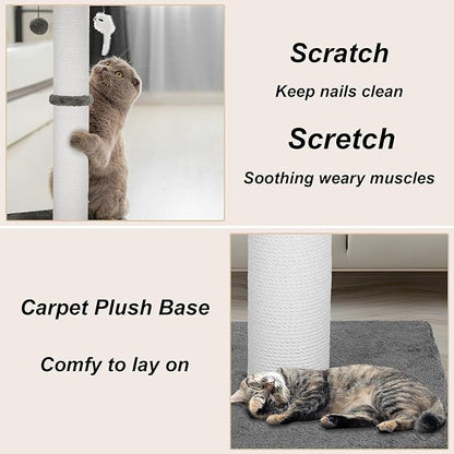 Cat Scratching Post 34 Inches Heavy Duty and Thicker Cat Scratching Post Sisal Rope with Hanging Ball and Mice Scratching Post for Indoor Cats and Adult(Grey) - PAWPICO
