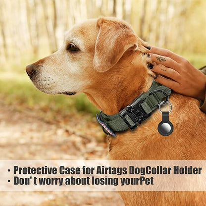 Tactical Dog Collar and Bungee Leash, Camo Military Dog Collar & Leash Set with USA American Flag Adjustable K9 Collar with Heavy Duty Metal Buckle & Handle,with Patches and Airtags Case (M, Green) Celifelight