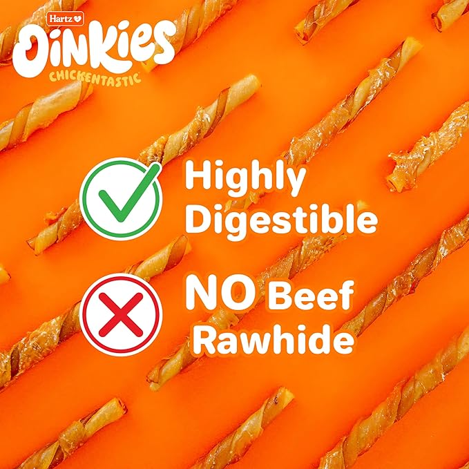 Hartz Oinkies Tender Twists with Real Chicken Breast Rawhide-Free Dog Treats, Highly Digestible Dog Chews, 36 Count - PAWPICO