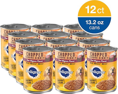 PEDIGREE CHOPPED GROUND DINNER Adult Canned Soft Wet Dog Food, Filet Mignon Flavor, 13.2 oz. Cans (Pack of 12) - PAWPICO