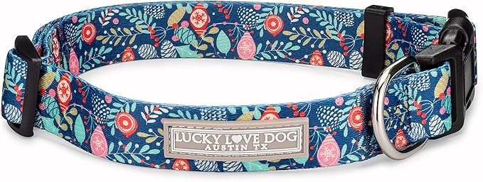 Lucky Love Dog, Blue Winter Pinecones Dog Collar, Vivid Winter Ornaments Dog Collar for Girl or Boy Dogs - (Extra Small, SweetHoliday Collar) LuckyLoveDog