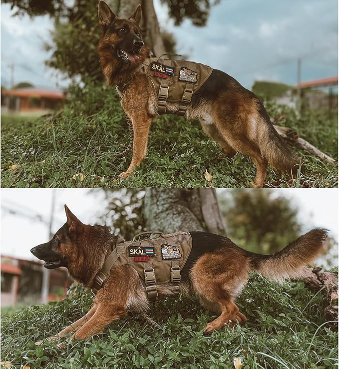 OneTigris No Pull Tactical Dog Harness for Medium Dog, Aire Mesh Dog Vest Harness, Breathable Military Dog Molle Vests with Handles, Service Dog Vest for Walking Hiking Training (M, Brown) OneTigris