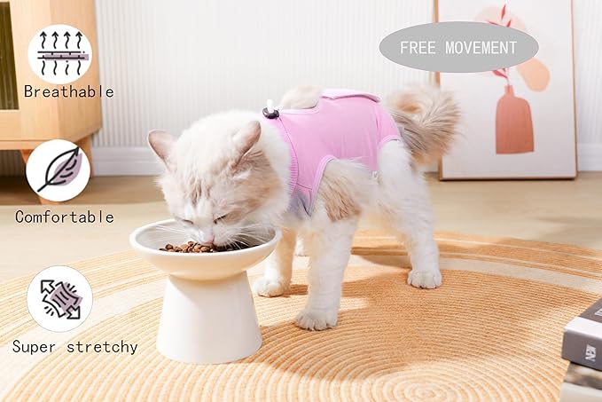 Cat Recovery Suit Female Kitten Cat Onesie for Cats After Surgery Female Spay Surgical Abdominal Wound Skin Diseases Cone Collar Soft Alternative Wear (Pink, M) Acoutpet