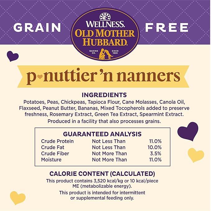 Old Mother Hubbard by Wellness Classic P-Nuttier 'N Nanners Grain Free Natural Dog Treats, Crunchy Oven-Baked Biscuits, Ideal for Training, Mini-Size, 16 ounce bag - PAWPICO