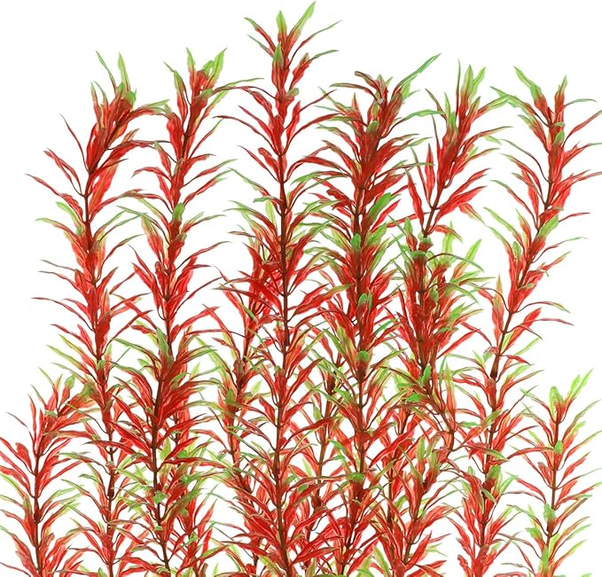 Aquarium Plastic Plants Large, Artificial Plastic Long Fish Tank Plants Decoration Ornaments Safe for All Fish 21 Inches Tall (J07 Wine&Green) JIH