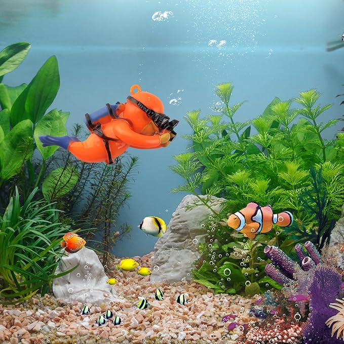 onesimcr Floating Fish Tank Decorations, Aquarium Decorations, Lovely Diver Fish Tank Decorations, Floating Device Fish Tank Accessories，Suitable for All Kinds of Fish Tanks(Orange)… onesimcr