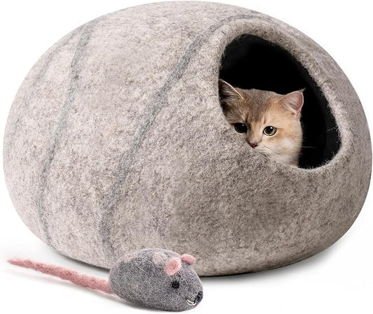 Cat Cave Bed -Handmade Wool Cat Bed Cave, Cat Bed Cat House, Felt Cat Caves for Indoor Cats and Kittens - PAWPICO