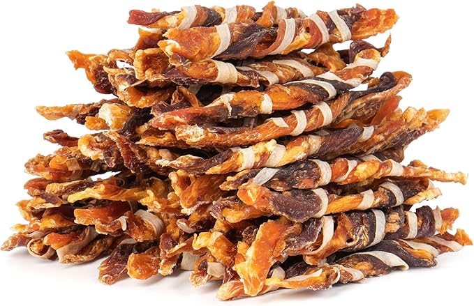 MON2SUN Dog Treats, Triple Flavor Jerky Twist Sticks, 4.5-5 Inch Chicken Duck and Codfish Sticks Dog Chews for Small Dogs, Healthy Dog Snacks, 17.64 oz (50 Count-Pack of 1) - PAWPICO
