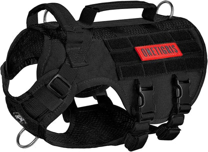 OneTigris Tactical Dog Harness for Small Dog, No Pull Small Dog Vest Harness with Handles Breathable Military Dog Molle Vests, Harness for Walking Hiking Training (Black, XS) OneTigris