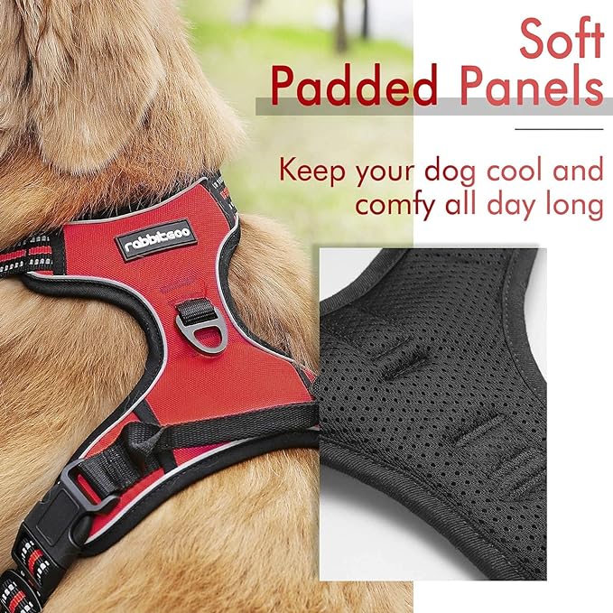 rabbitgoo Dog Harness, No-Pull Pet Harness with 2 Leash Clips, Adjustable Soft Padded Dog Vest, Reflective No-Choke Pet Oxford Vest with Easy Control Handle for Medium Dogs, Red, M - PAWPICO