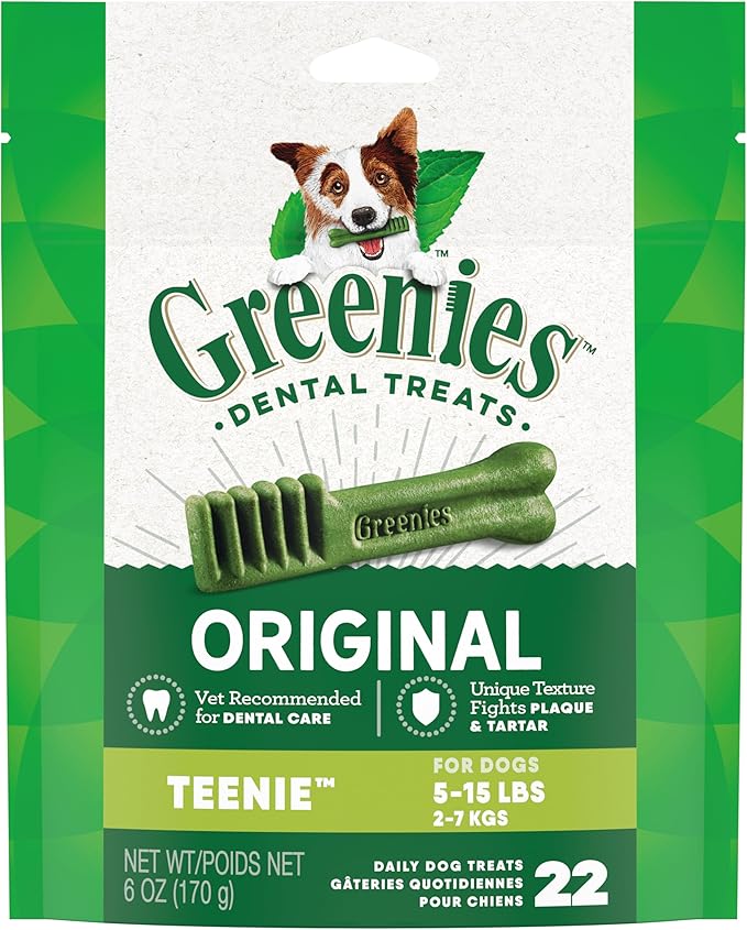 Greenies Original Teenie Natural Dental Care Dog Treats, 6 oz. Pack (22 Treats) - PAWPICO