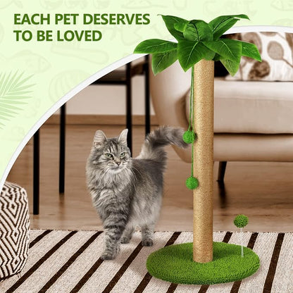 Dohump Cat Scratching Post, 31" Tall Scratch Tree with Premium Sisal Rope, Two Interactive Dangling Balls and Spring Ball Toys for Indoor Kittens and Cats - PAWPICO