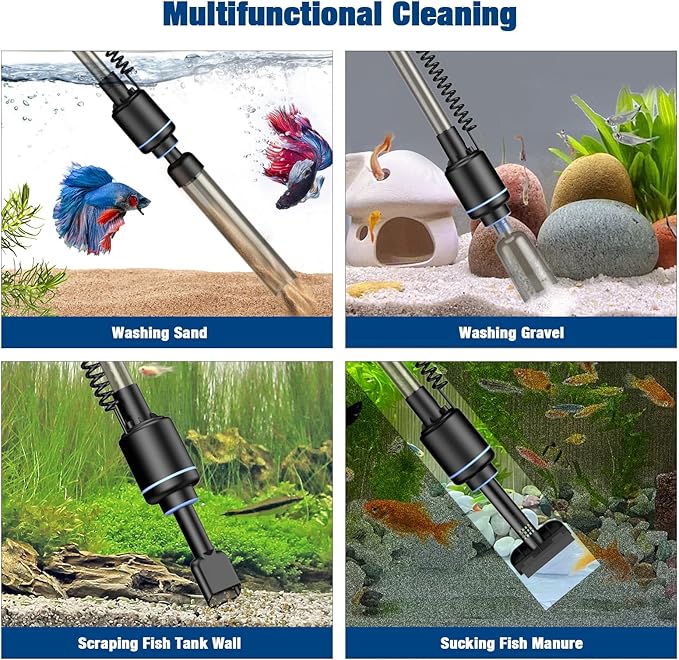 Electric Aquarium Vacuum Gravel Cleaner, 24W Fish Tank Cleaner with Adjustable Water Flow and Timed Off, Aquarium Gravel Vacuum for Automatic Water Change, Wash Sand StylusPenforiPad