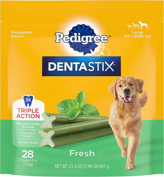 PEDIGREE DENTASTIX Fresh Breath Large Dog Dental Treats Fresh Flavor Dental Bones, 1.46 lb. Pack (28 Treats) - PAWPICO